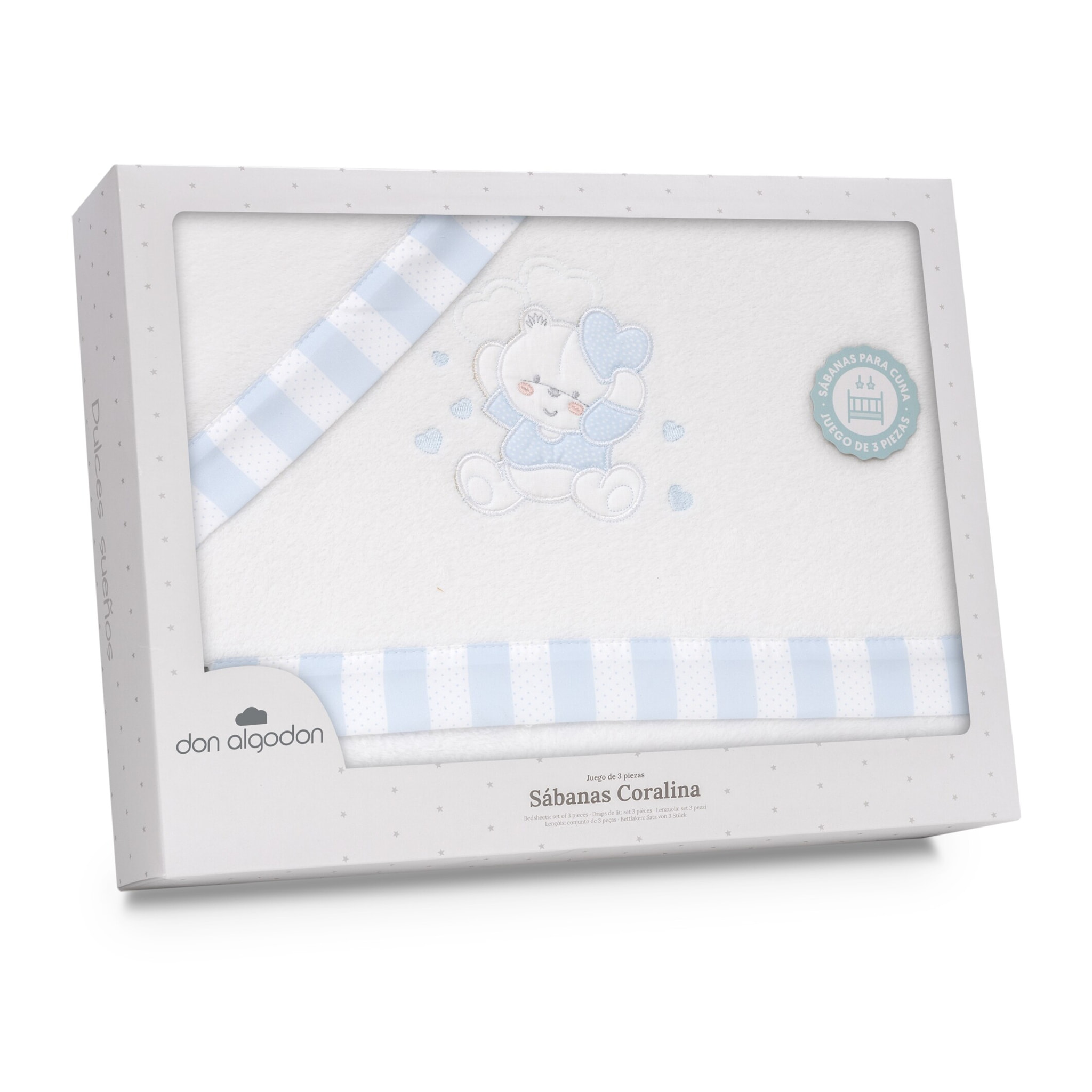 Triptico Coche Coralina D. Algodon Oso Corazones Bco/Azul