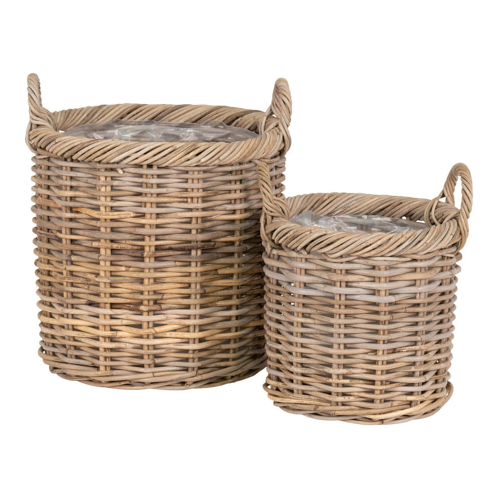 Set di 2 cesti Gili rotondi in rattan kubu naturale con manici - 30 e 40 cm