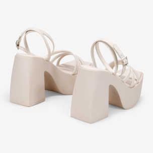 Sandalias de tacón ancho beige con plataforma