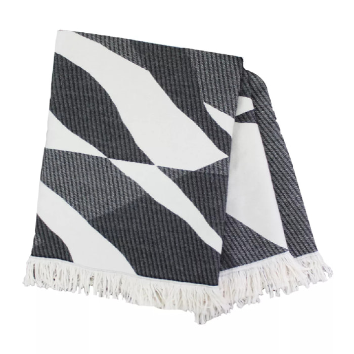 Plaid coton & autres fibres motif jacquard blanc noir Versus noir et blanc