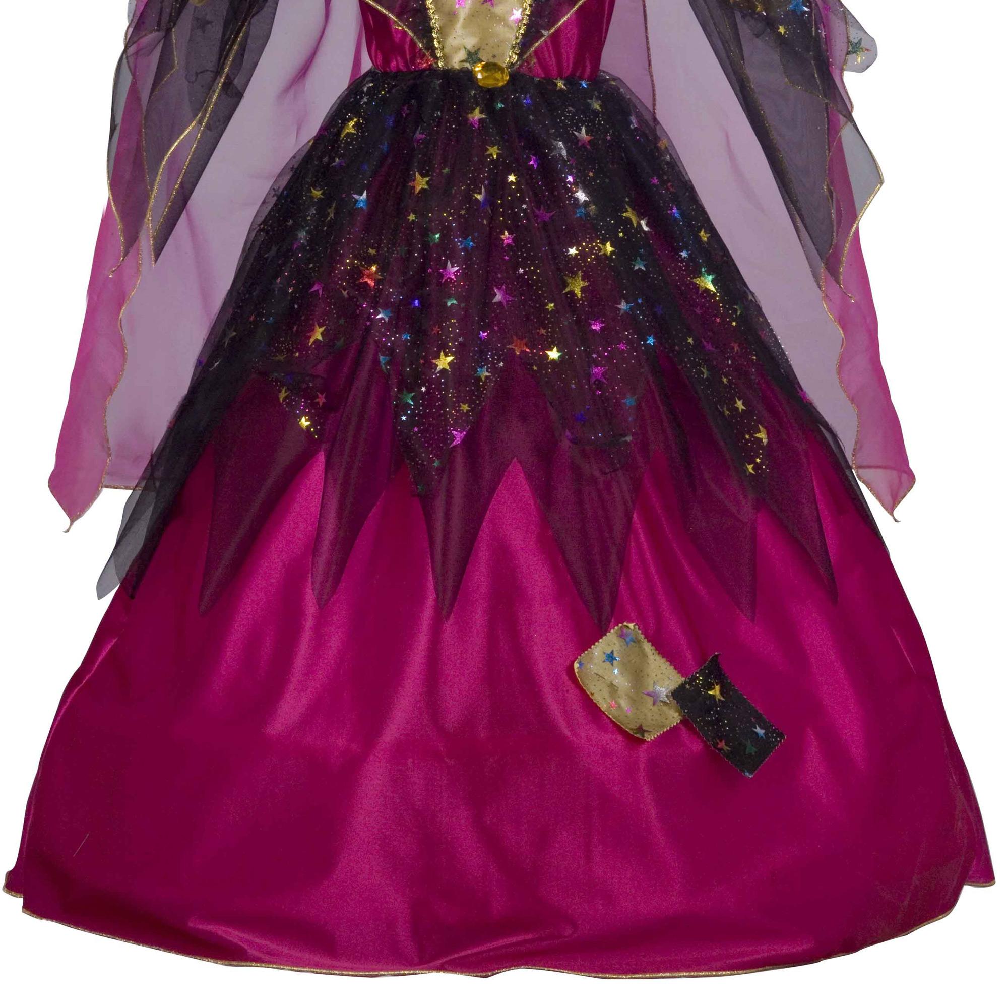 Travestimento Costume Halloween Magica Strega Rosa Oro Nero Bambina