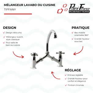 Mélangeur à pont PAINI Tiffany Chromé lavabo ou cuisine