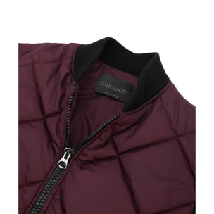 Bomber piumino in pelle nera e tessuto bordeaux