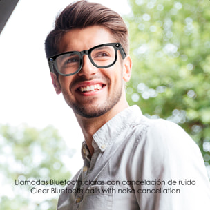 Gafas inteligentes CY01. Con cámara para fotos y videos de 8 MPX, traductor AI en tiempo real y control de música/llamadas. 16GB de memoria, lentes tintadas y transparentes.