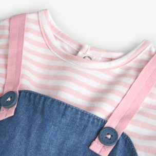 Vestido denim niÃ±a reciÃ©n nacida, estampado de rayas, azul