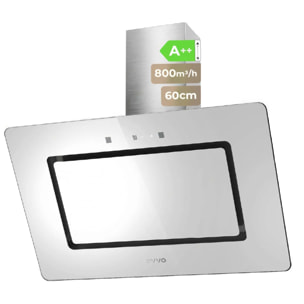 EVVO Campana extractora 60 cm decorativa CE43 White, 800 m³/h, táctil y gestual, filtro aluminio y carbón, eficiencia A++