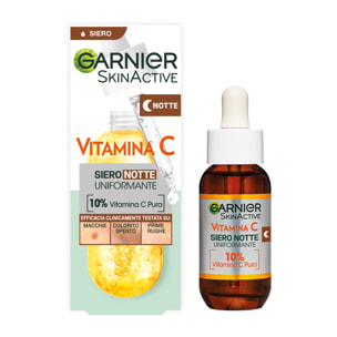 Siero Viso Notte Uniformante Anti-Macchie Illuminante Rivitalizzante Levigante SkinActive Vitamina C con Acido Ialuronico - Flacone da 30ml