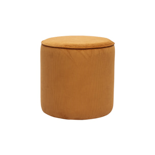 Pouf rond en tissu velours côtelé jaune curry D40 cm PAUL