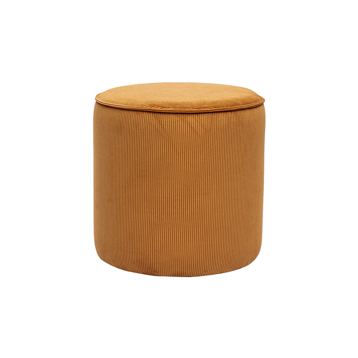 Pouf rond en tissu velours côtelé jaune curry D40 cm PAUL
