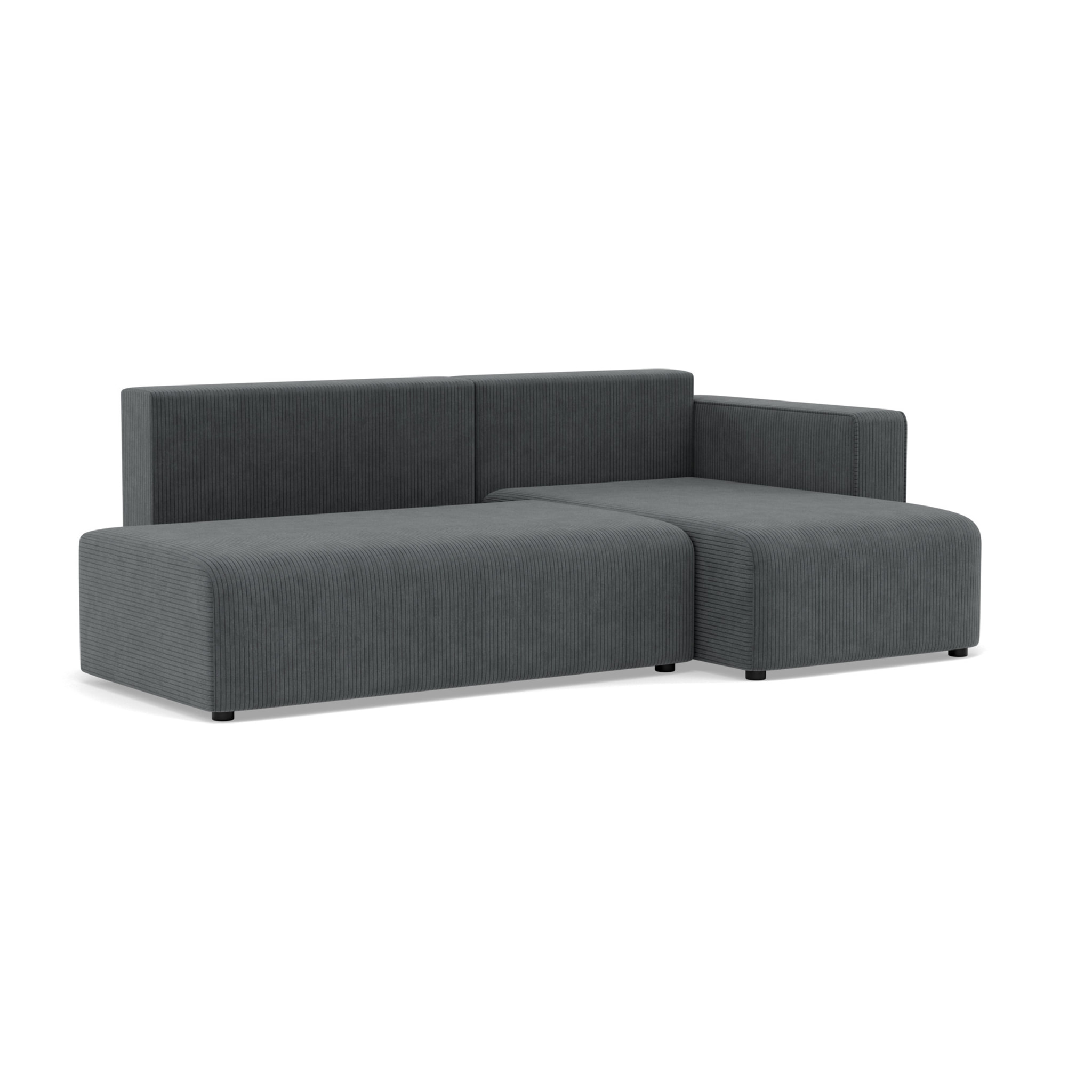 Topaze - canapé d'angle droit 4 places convertible avec coffre sans accoudoir en velours côtelé - Gris foncé