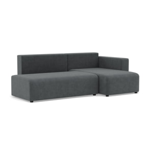 Topaze - canapé d'angle droit 4 places convertible avec coffre sans accoudoir en velours côtelé - Gris foncé