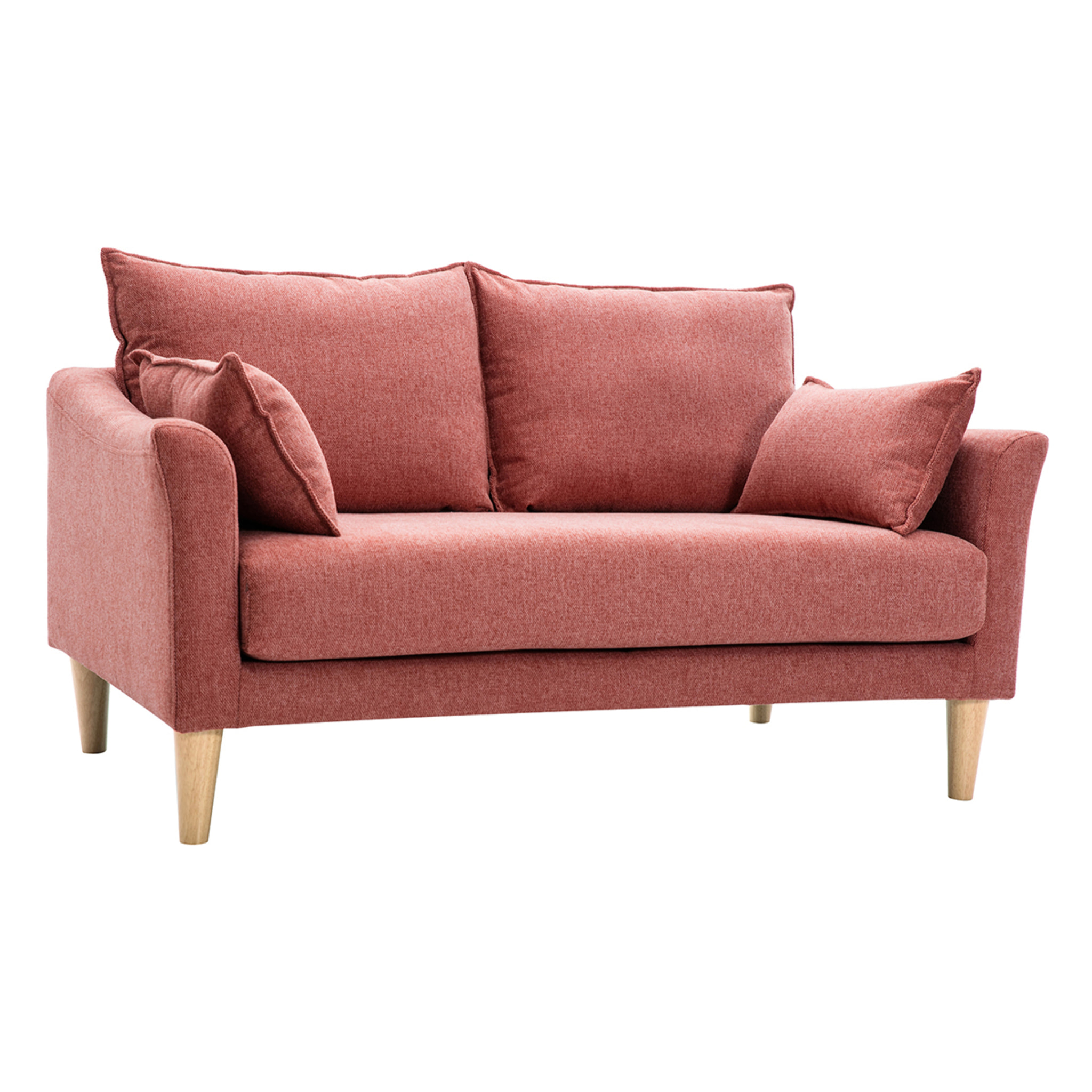 Canapé scandinave 2 places en tissu effet velours texturé terracotta et bois clair KATE