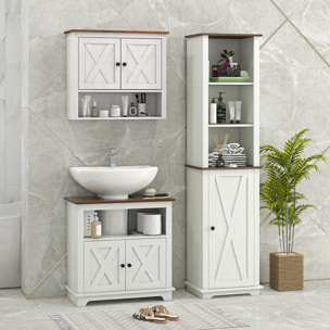 Conjunto de Baño Incluye 1 Mueble para Debajo del Lavabo 1 Armario Alto de Baño y 1 Armario de Pared para Baño Estilo Clásico Blanco