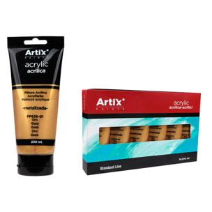 Pack 6 Uds. PINTURA ACRÍLICA TUBO 200 ml ORO METALIZADO