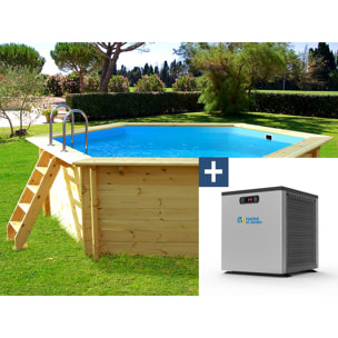 Piscine bois " Hawai " - 4.10 x 1.18 m + Mini pompe à chaleur 3.5kW - Métal - Gris