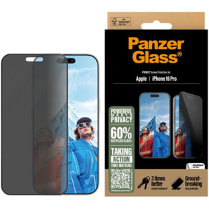 Protège écran PANZERGLASS iPhone 16 Pro Privacy verre trempé