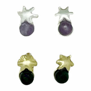 Pack de pendientes flor mini con bolita en plata 10µ y dorado