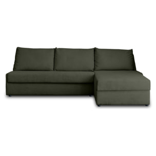 Palmira - canapé d'angle droit - 4 places - convertible couchage quotidien - matelas 14 cm - en velours côtelé - Vert