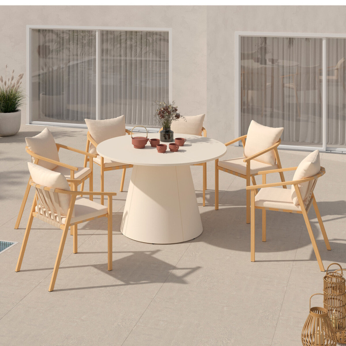 Table à manger ronde Aléna Ø120cm métal beige