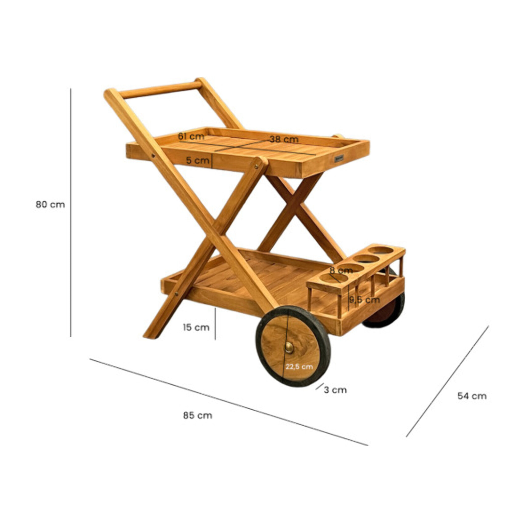 Desserte 2 plateaux 4 porte-bouteilles en bois de teck massif – TECKIA