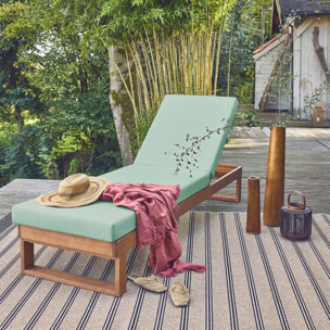 Bain de soleil en bois d'eucalyptus PAMPLONA. multi positions. toile en polyester vert de gris. 204 x 63 x 11.5 cm