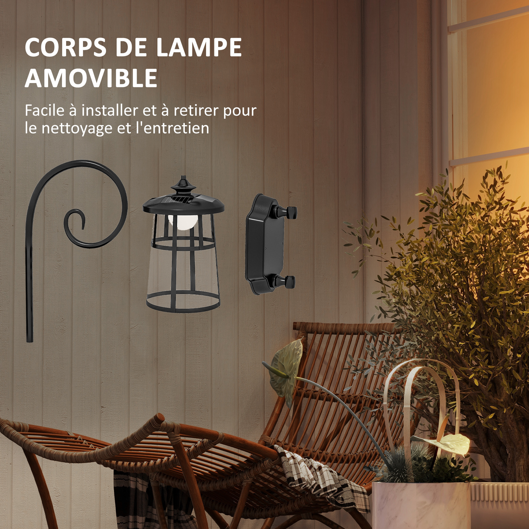 Lot de 2 appliques murales solaires LED extérieures métal ABS noir