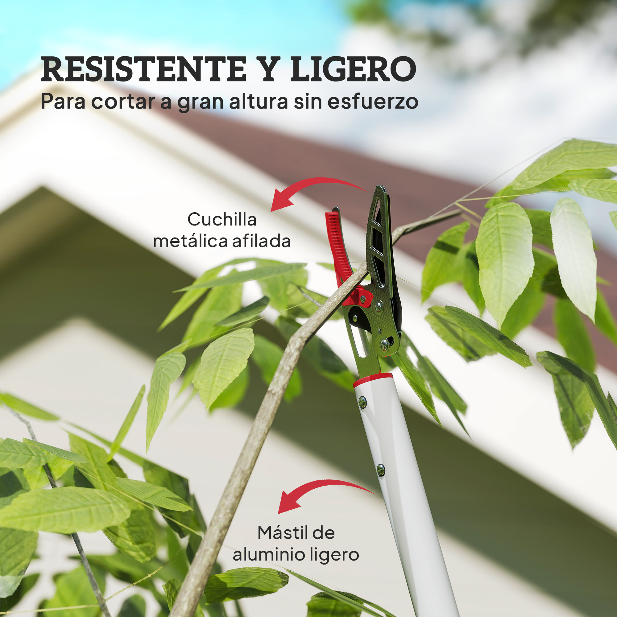 Tijeras de Podar de Jardín 180 cm, Podadora de Árboles de Largo Alcance, con Mango de Aluminio Ligero y Resistente, Cuchilla Metálica, para Poda de Ramas Altas y Recoger Frutas