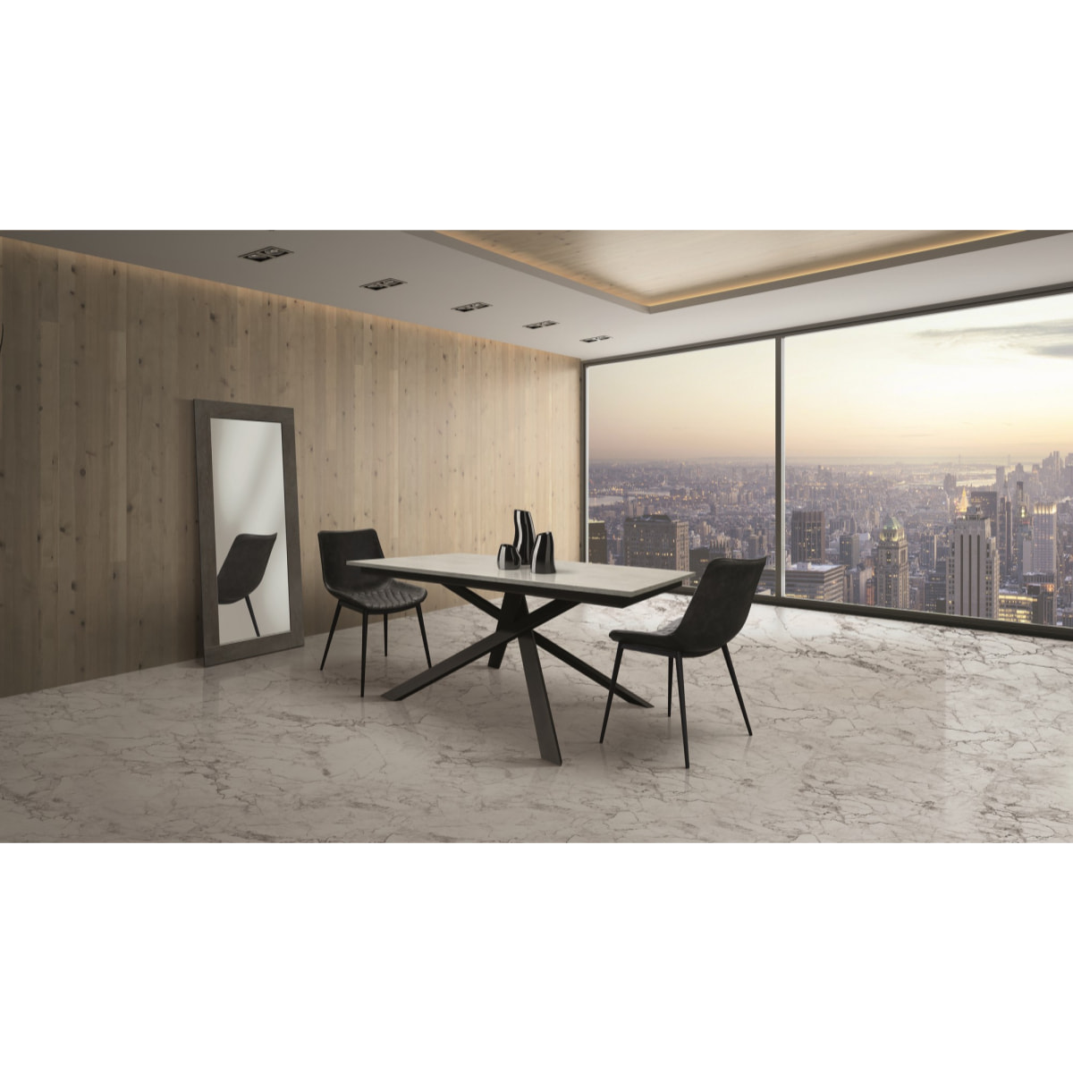 Tavolo VOLPAIA in legno, finitura grigio cemento e metallo verniciato antracite, allungabile 160x90 cm - 210x90 cm