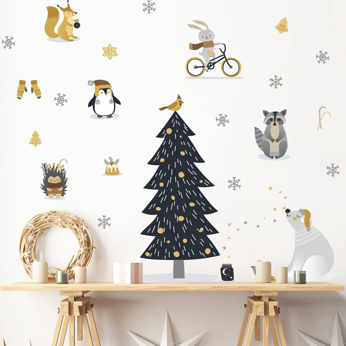 Stickers Noël animaux scandinaves - Autocollants stickers adhésifs noël - décoration fêtes