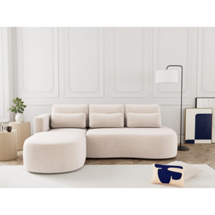 Mahina - canapé d'angle gauche 4 places convertible avec coffre en velours côtelé - Beige