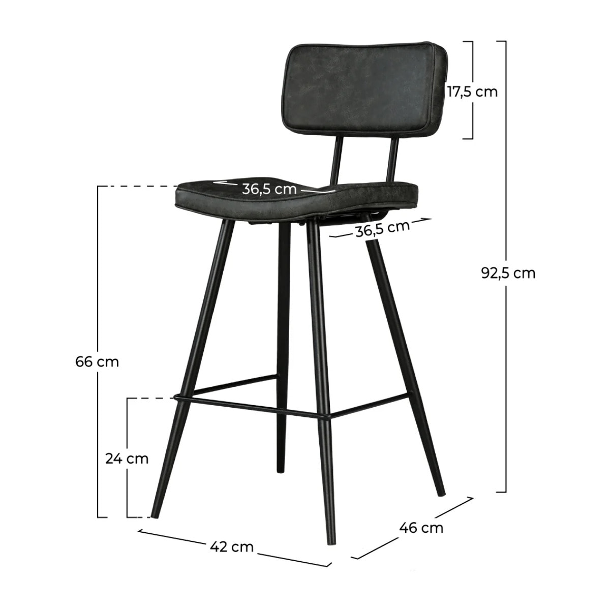 Lot de 2 chaises de bar mi-hauteur 66 cm cuir synthétique gris / noir - Texas
