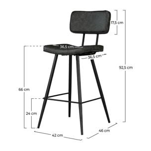 Lot de 2 chaises de bar mi-hauteur 66 cm cuir synthétique gris / noir - Texas