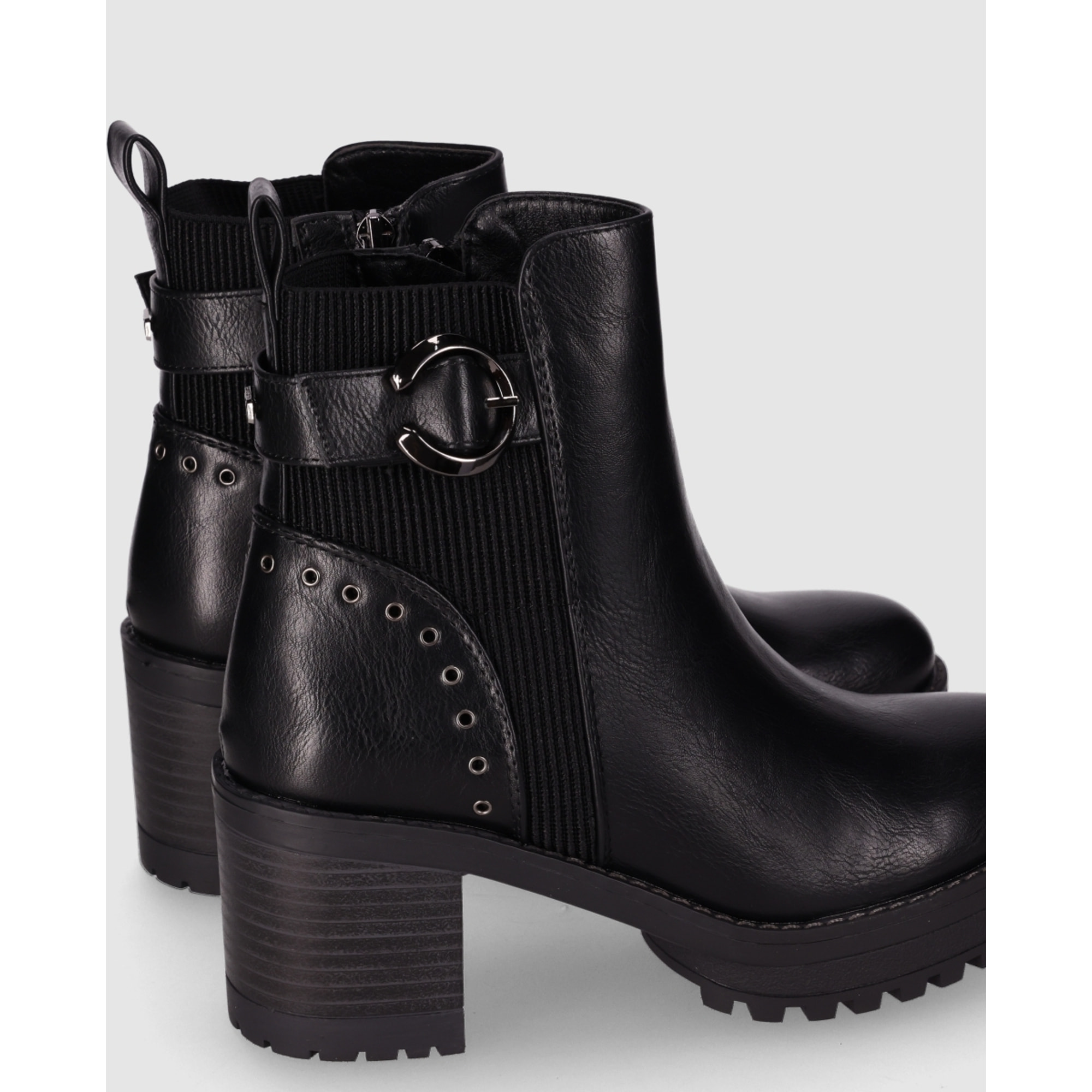Botines de Piel Sintética - Negro - Tacón: 6 cm