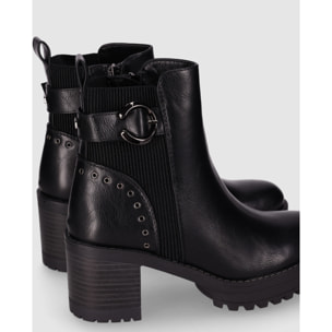 Botines de Piel Sintética - Negro - Tacón: 6 cm