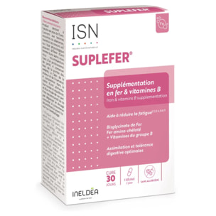 ISN - Ineldea Santé Naturelle Suplefer - Aide à réduire la fatigue - Riche en Fer et Vitamines du groupe B - Fer microencapsulé plus biodisponible - Cure 30 jours