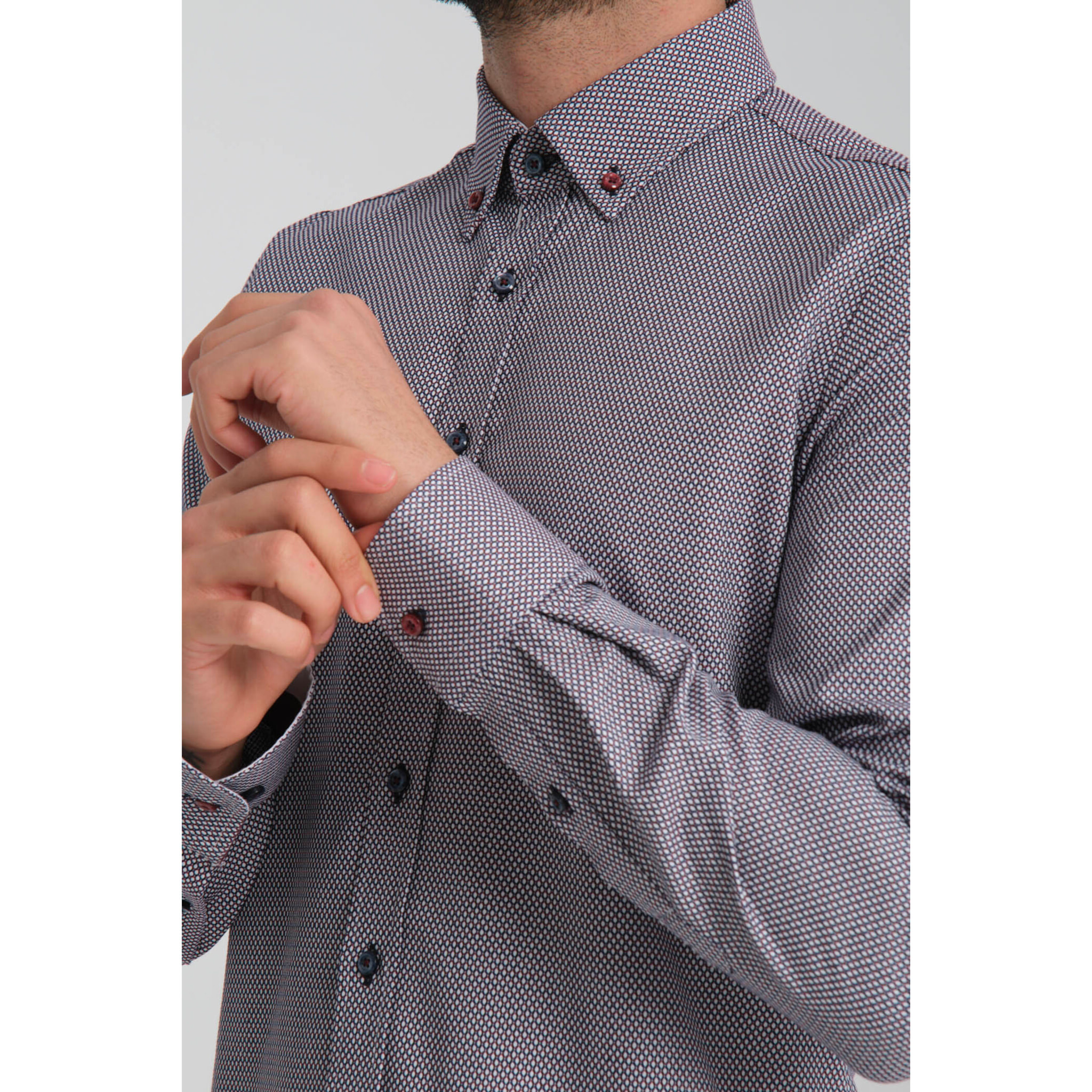 Camicia Uomo Botton Down Slim Jacquard Fantasia Blu/Bordeaux