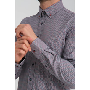 Camicia Uomo Botton Down Slim Jacquard Fantasia Blu/Bordeaux