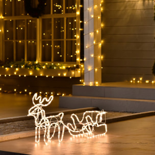 Silhouette renne lumineux avec traîneau - renne et traîneau lumineux de Noël - décoration LED extérieure de Noël - 192 LED blanc chaud