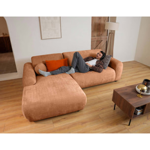 Louise - Canapé d'angle gauche 4 places en velours texturé - Terracotta