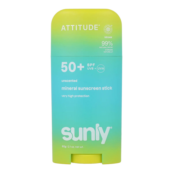 Mineral sunscreen Stick Face & Body SPF 50 unscented Attitude Sunly 60 g