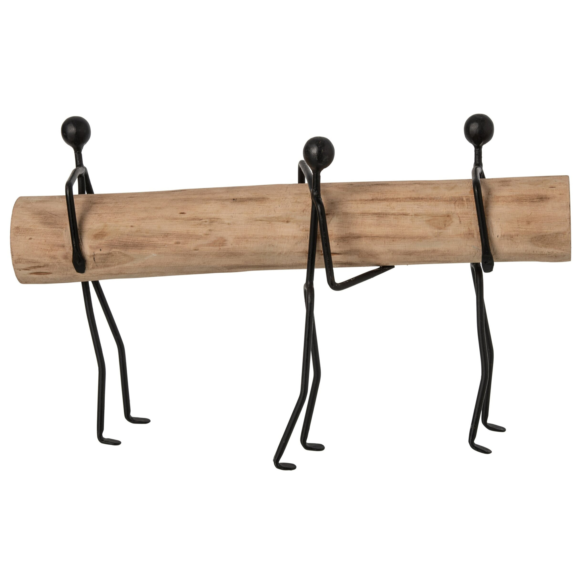 J-Line Personnes bloc de bois - fer - naturel/noir