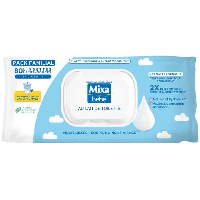 Lot de 12 - Mixa Bébé Lingettes au Lait de Toilette x80