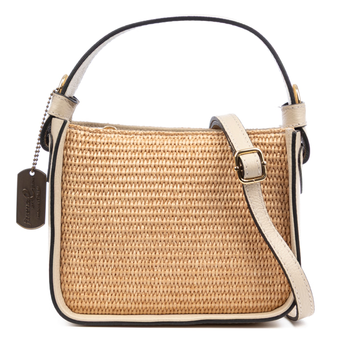 Baschi Bolso de mano Mujer. Fabricado en paja y piel auténtica Dollaro.