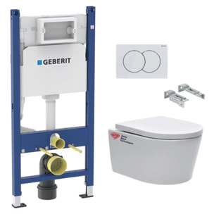 Pack Bati-support Geberit 112cm + Cuvette Swiss Aqua Technologies sans bride + Plaque blanche (SATrimlessGeb3-RT)