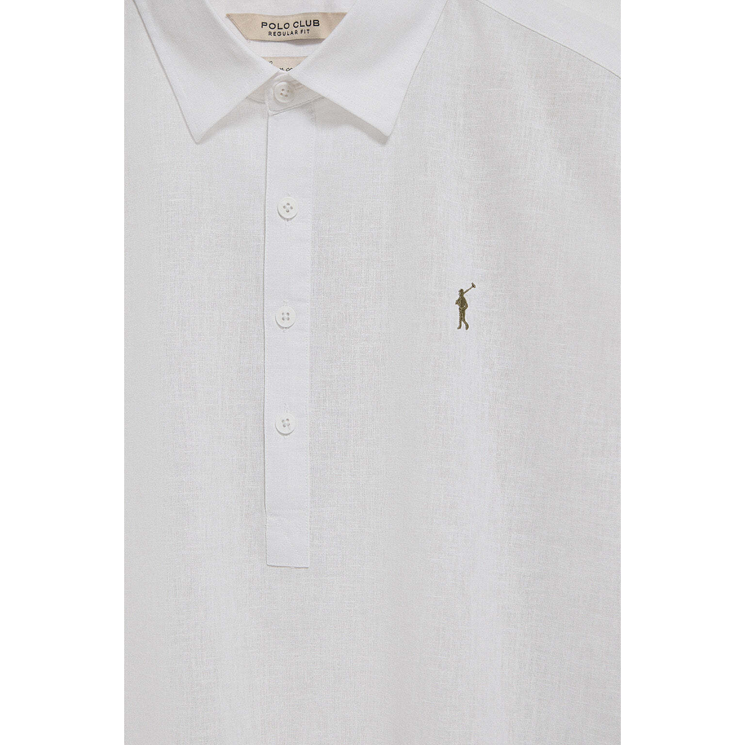 Camicia bianca a polo in lino-cotone con ricamo Rigby Go