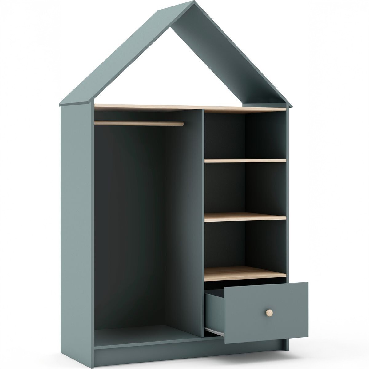 Penderie cabane enfant 1 tiroir en bois - LUCY