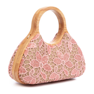 Avisio pochette realizzata in legno naturale, cotone e juta con design a rete di tessuto floreale