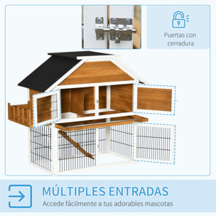 Conejera de Madera Exterior con Techo Asfáltico Jardinera y Bandeja 123x58x106cm