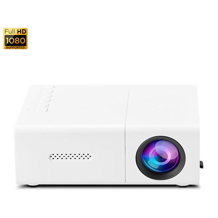 Mini proyector LCD 1080 HD, 10 ANSI Lumens 10W proyección de 20 a 60 pulgadas. Duplicación de pantalla por cable. Con mando a distancia.