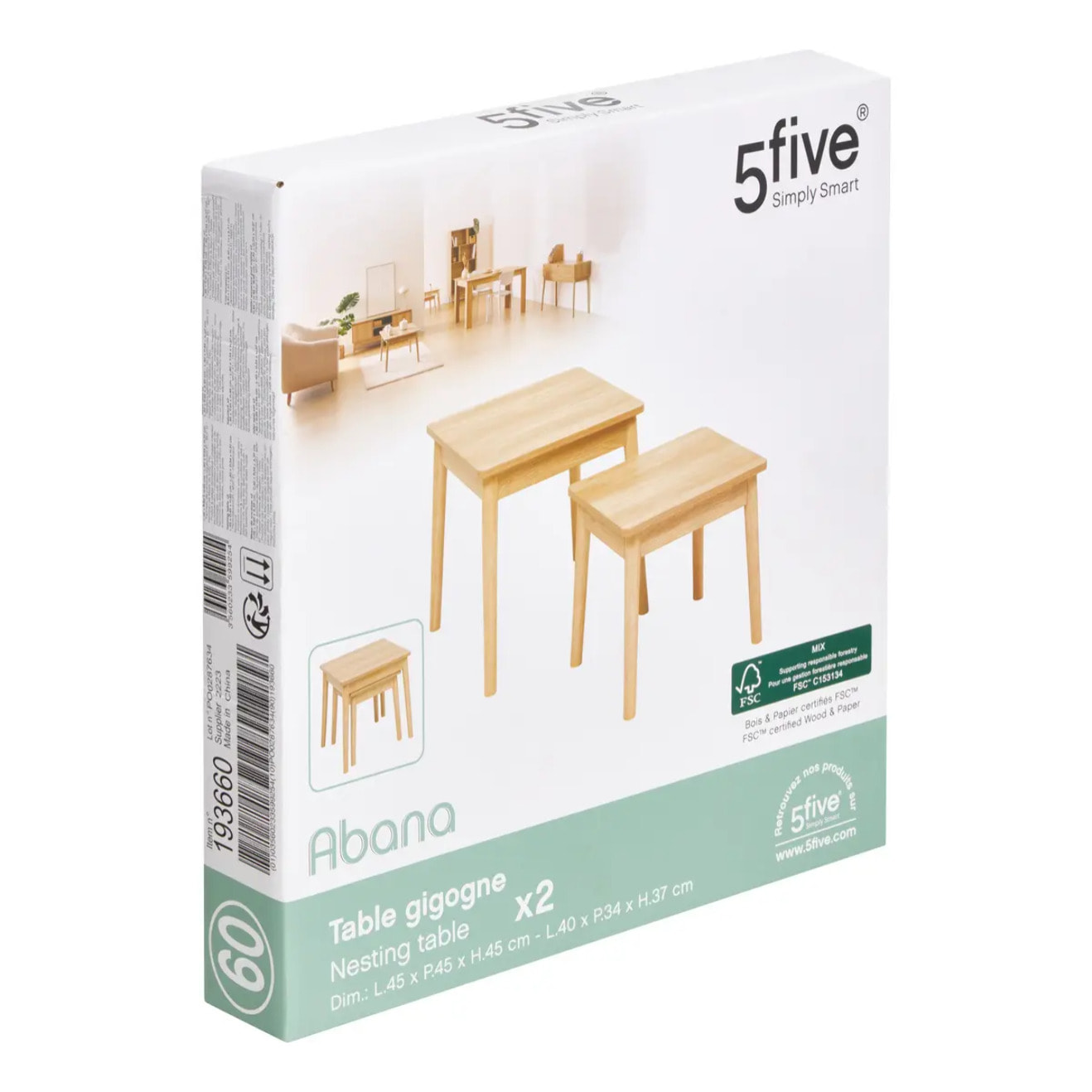 Lot de 2 tables gigognes Abana bois clair